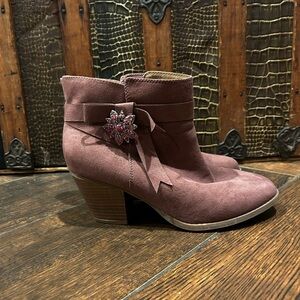 Torrid Suede Purple Ankle Boots with Floral Accent